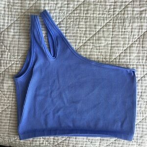 Aerie Asymmetrical Blue Ribbed Tank Top